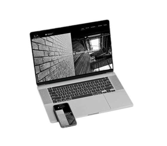 Een gsm en laptop mockup van GS gevelrenovatie & stellingbouw